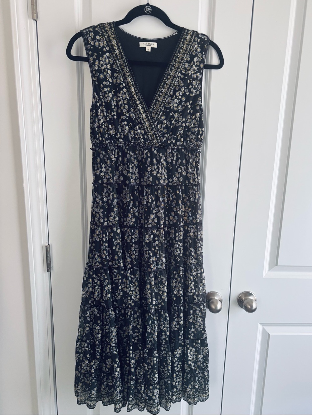 Max Studio Black Floral V-Neck Tiered Dress